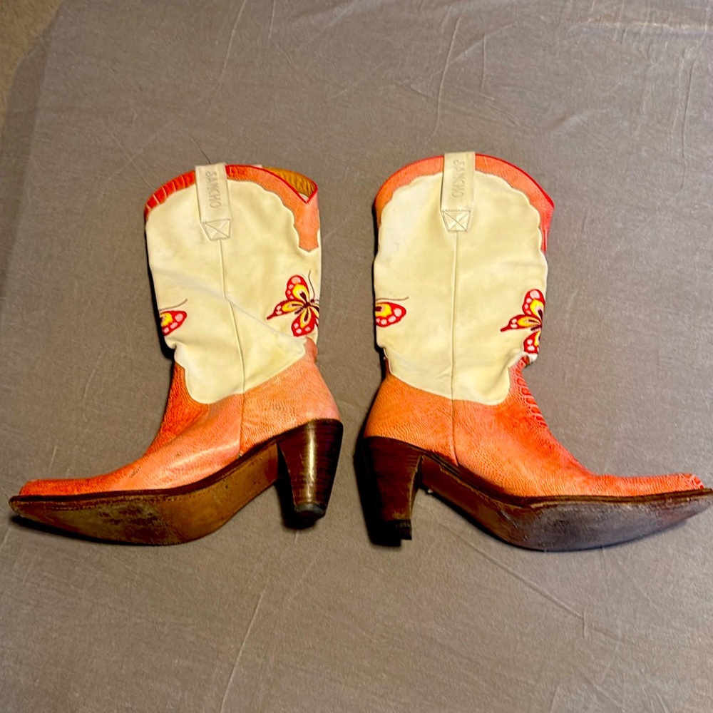 Vintage Sancho Cowboy Boots Butterflies Line Dancing Made Spain Ladies US Size 8